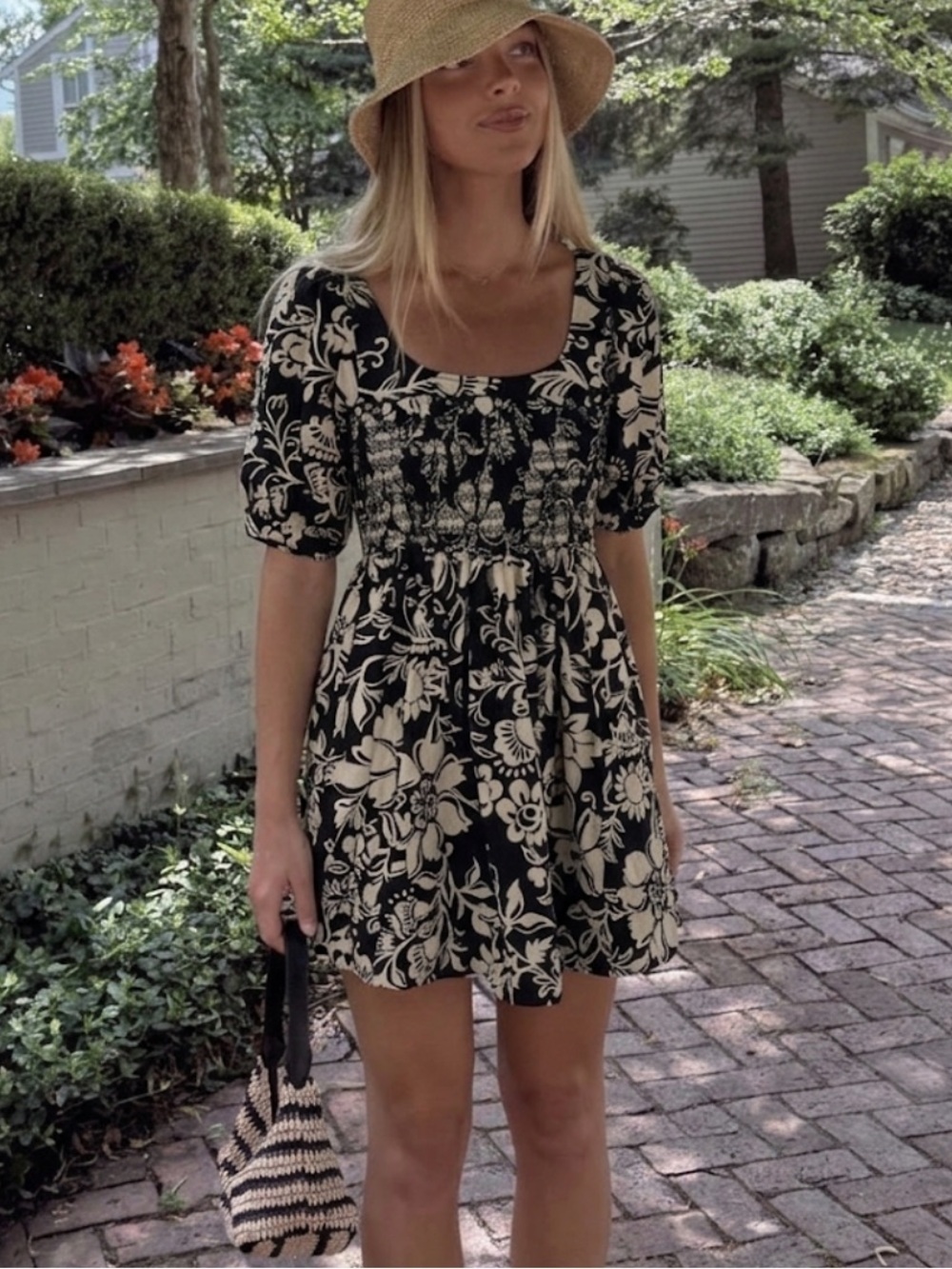Free People Floral Puff Sleeve Mini Dress